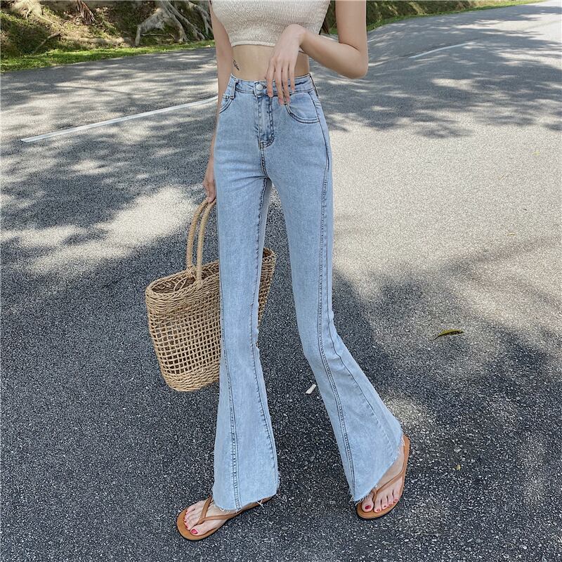 ジーンズ スタンダードハイウェストサマー薄手パンツ レトロ 夏物 ブラックストロベリース50417712597