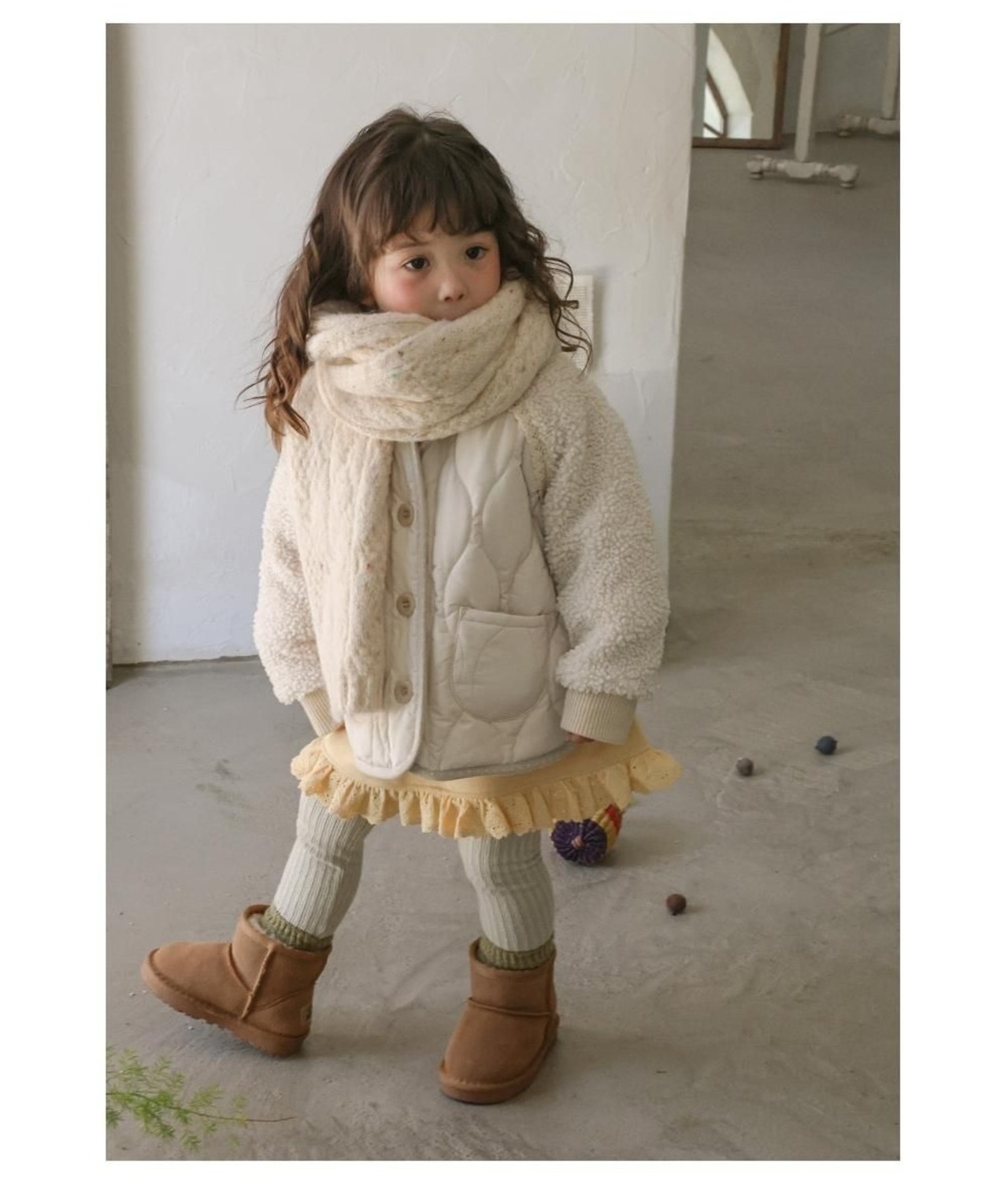 韓国子供服 / 26winter / puella FLO / ノエルキルティングジャンパー(ベージュ) / キッズ / 冬服 *90~140*