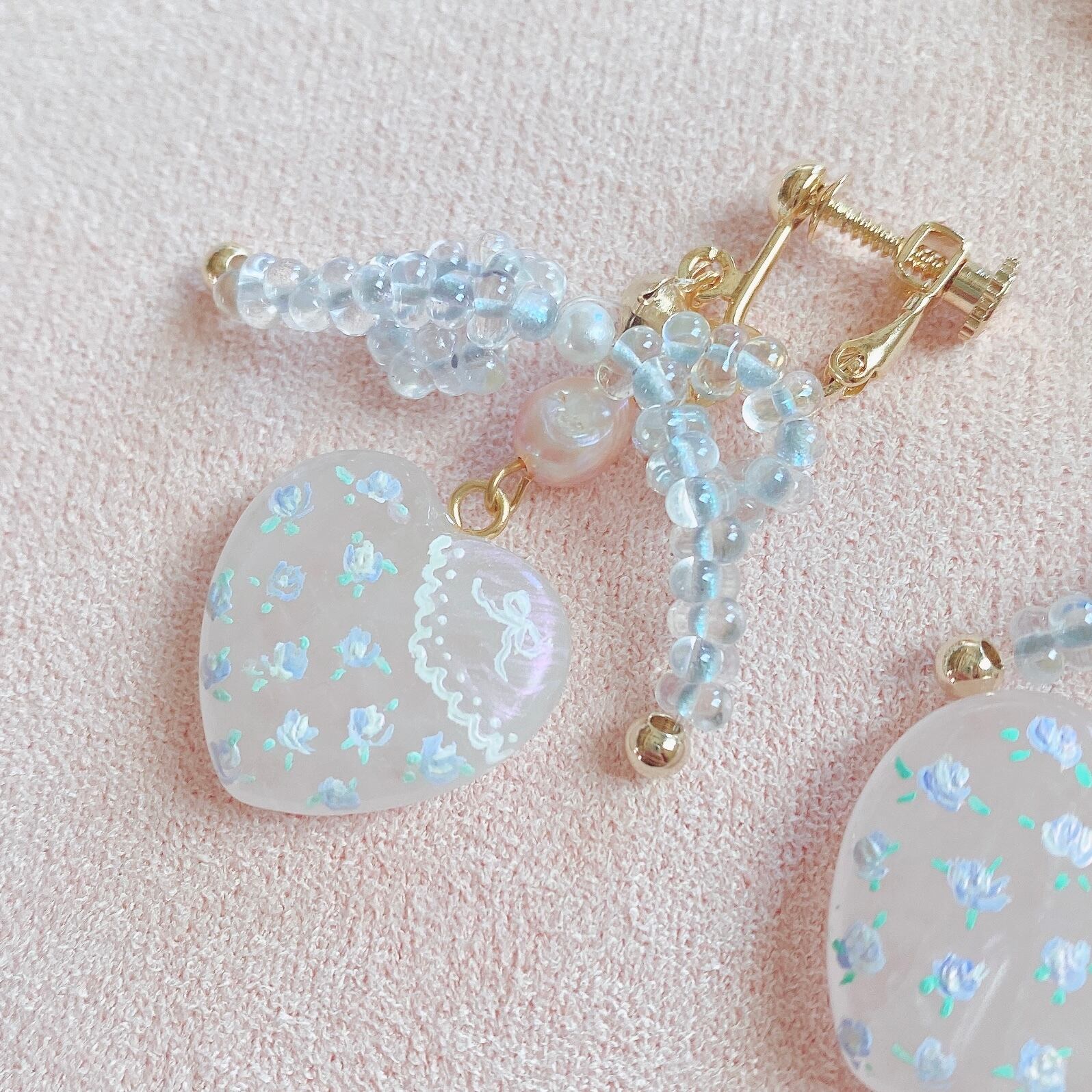 Snowing winter hand painted earrings (BLUEイヤリング）