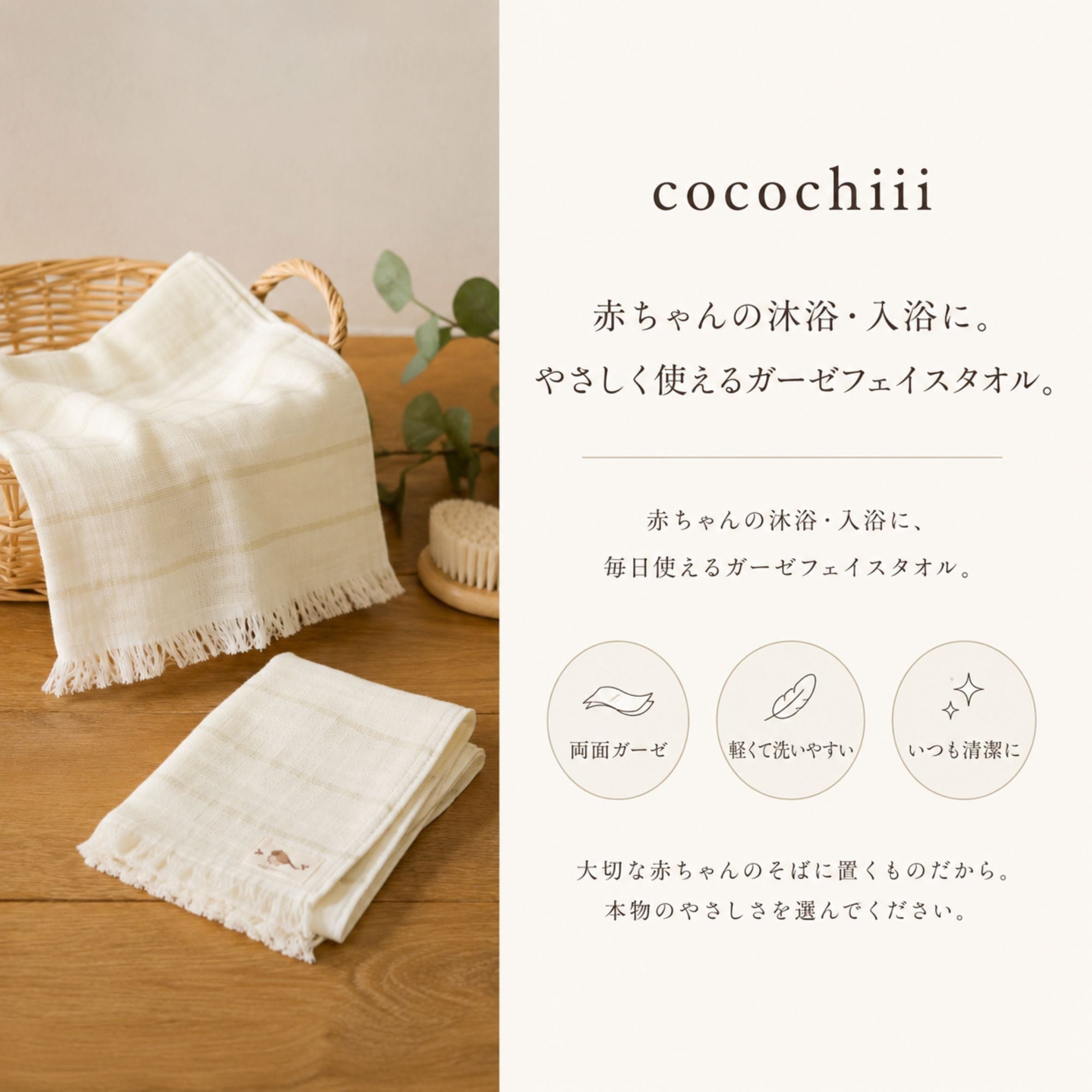 cocochiii｜沐浴に使える赤ちゃんガーゼフェイスタオル | YOIN 余韻