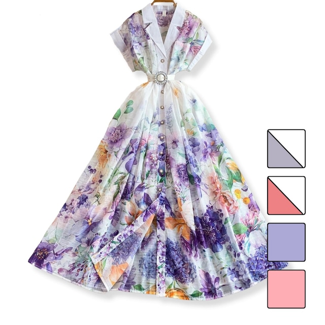 フラワーシャツフレアワンピース 4color L2202