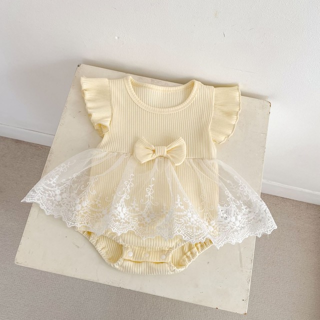 【BABY】イエローリボンチュールフリルロンパース - 2