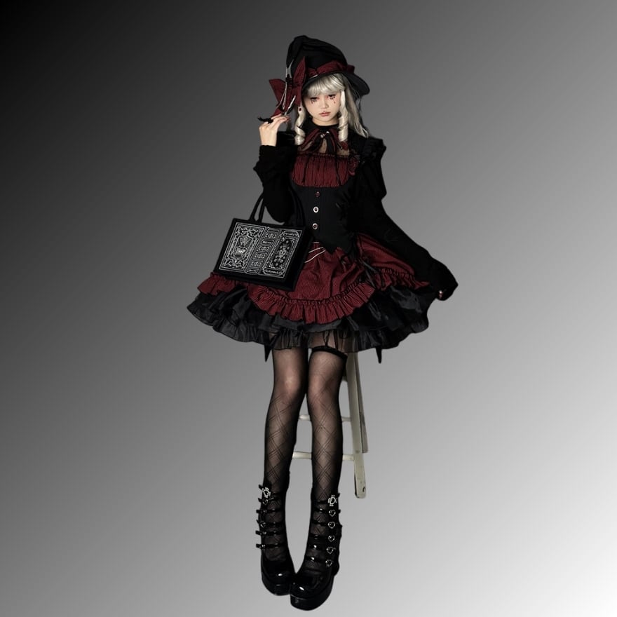 ゴスロリ バッグ 魔導書モチーフ トート Alice Girl 黒×白刺繍