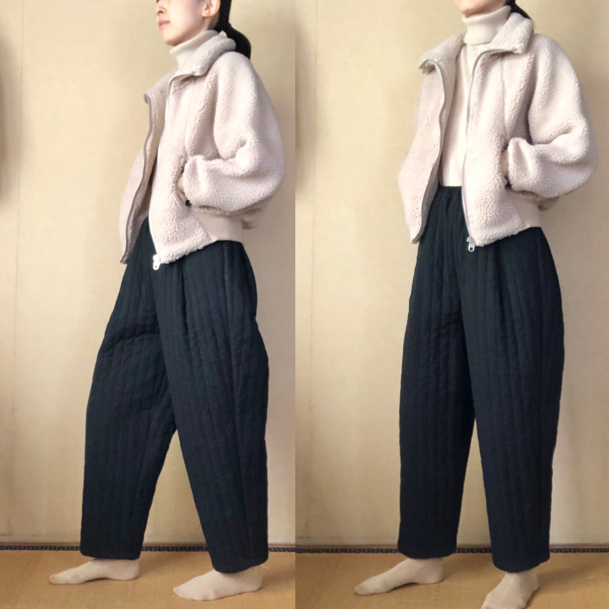 sale! タック入りキルティングパンツ ブラック | yuki kawaguchi web shop