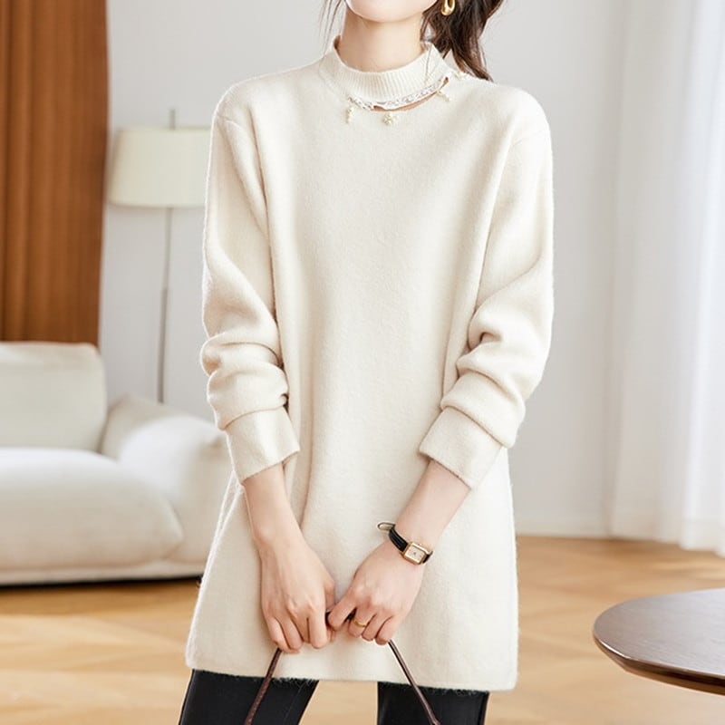 パール×レース装飾ニットトップス Me1655