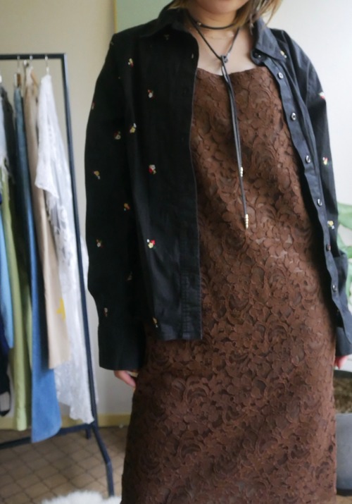 70s Italy "Cupido" Brown Lace Cami Dress M