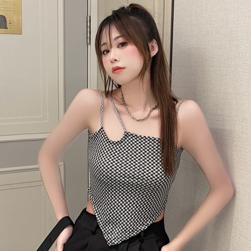 サマースタイルスタンダード格子柄ショート薄手トップス レディース レトロ 夏物 YY-ファッション7624229875