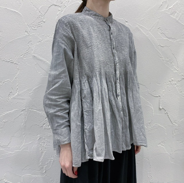 maison de soil 80'S ORGANIC VOILE STRIPE (HANDDYE) MINI PINTUCK BANDED SHIRT