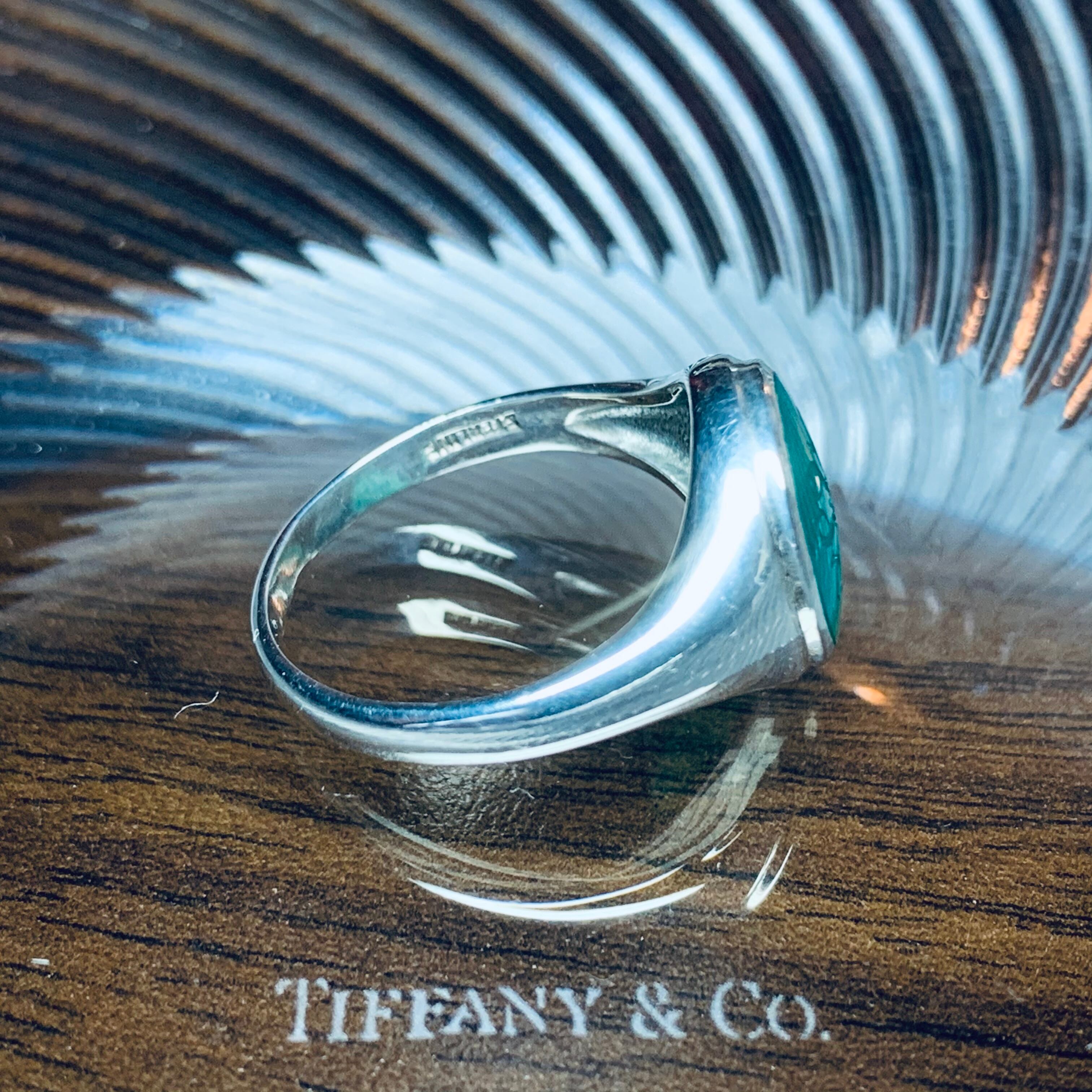 VINTAGE TIFFANY & CO. Green Chalcedony Award Ring Sterling Silver 