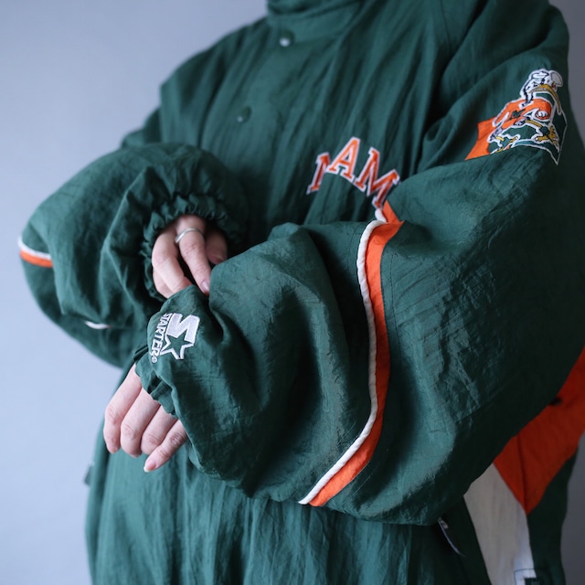 "STARTER "miami hurricanes collaboration over silhouette double half-zip pullover