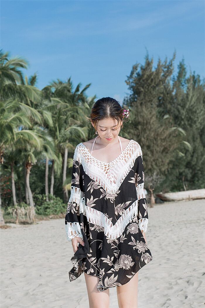 見逃し禁止! ファッション 海辺 ビーチ プリント ビキニ 温泉 水着 日焼け止めカーディガン