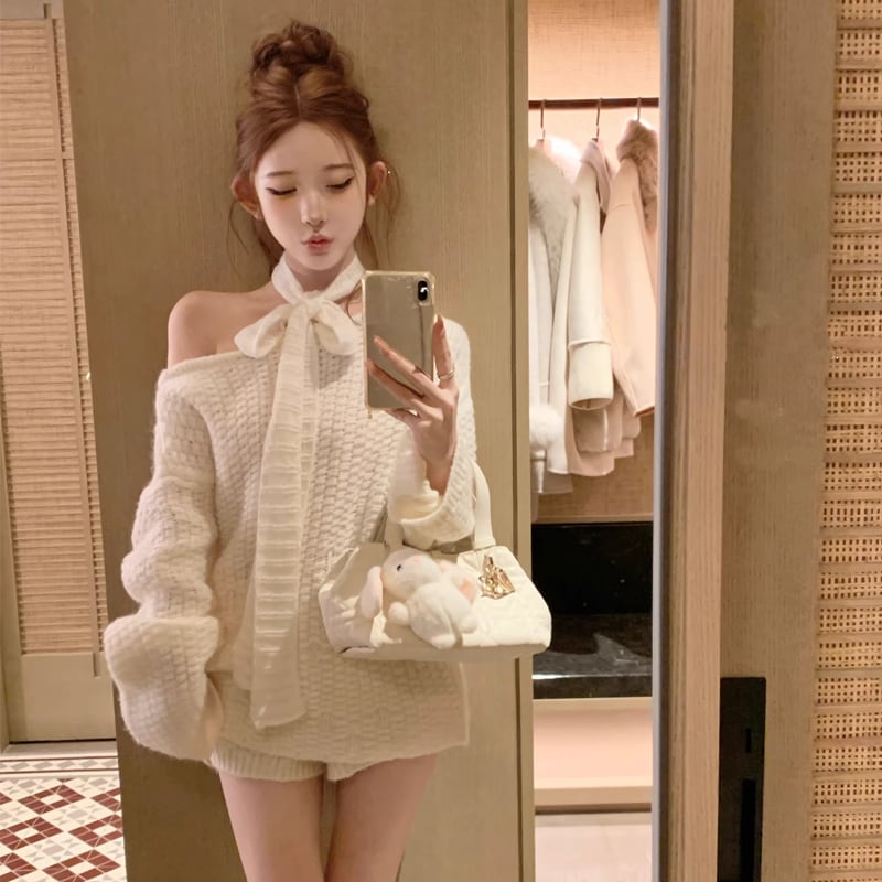 【tops】オフショルダーニットトップス Q7691