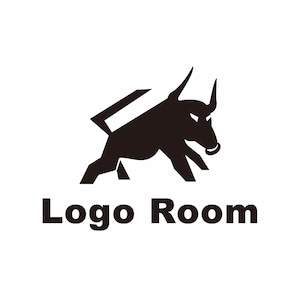 No329 強そうな牛のロゴ【牛、単色、強い、シルエット、オシャレ、商品、ショップ、ブランド、飲食、肉屋、焼肉】