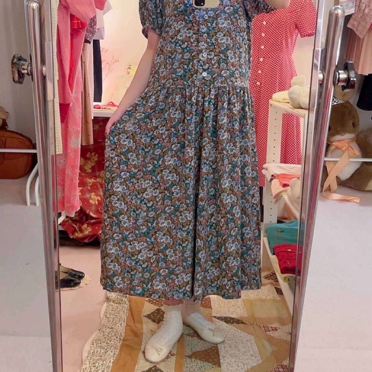 blue daisy round gather one-piece