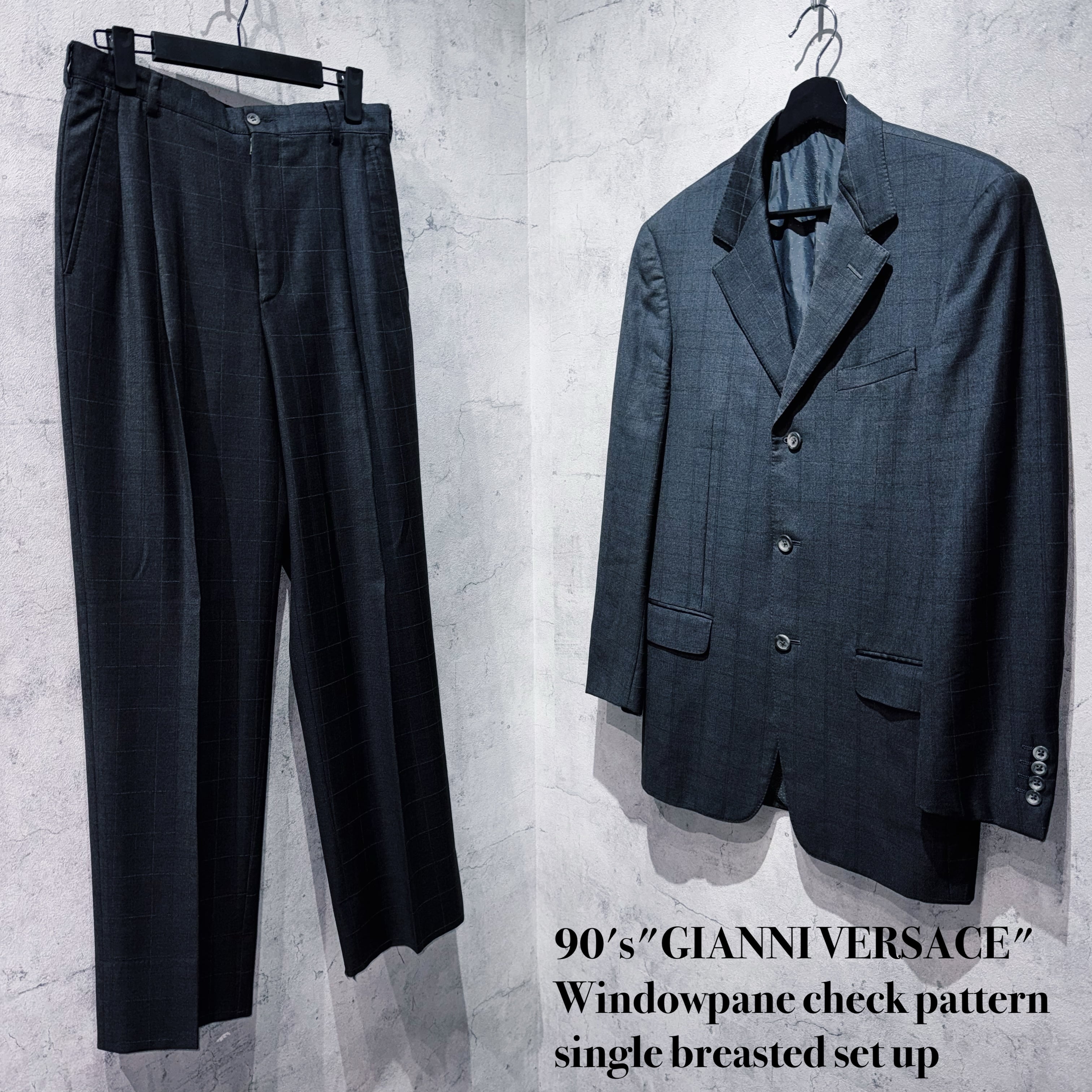 90's"GIANNI VERSACE"Windowpane check pattern single breasted set up