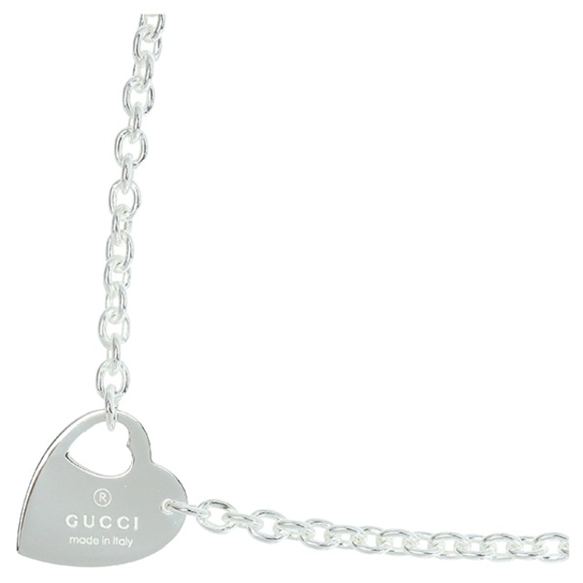 New GUCCI グッチ ネックレス ペンダント トレードマーク チェーン カットアウト ハート入り スターリングシルバー SV925