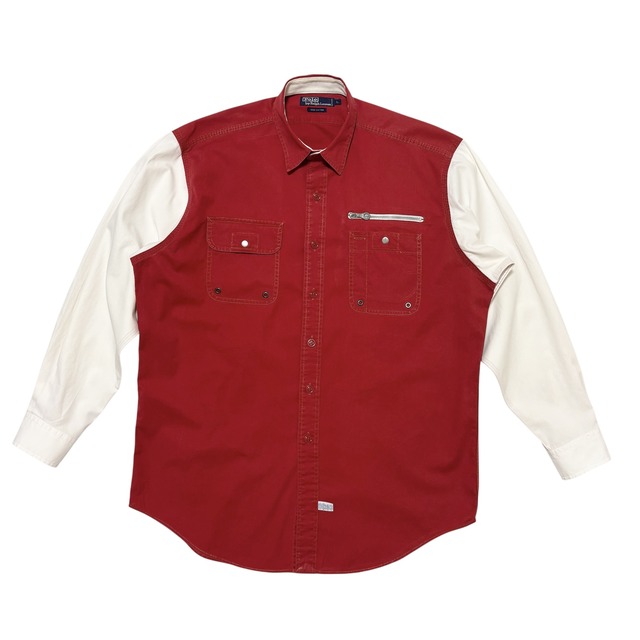 中古 ポロバイラルフローレン Polo by Ralph Lauren 長袖 ワークシャツ クリーニング済み 90s メンズ L 赤 白