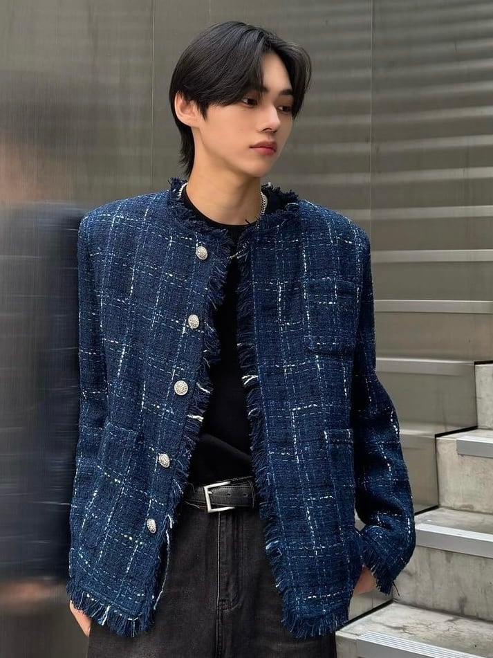 ALUDE SELECT】blue check tweed jacket | alude
