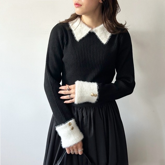 【予約】Fuwafuwa bicolor polo knit top