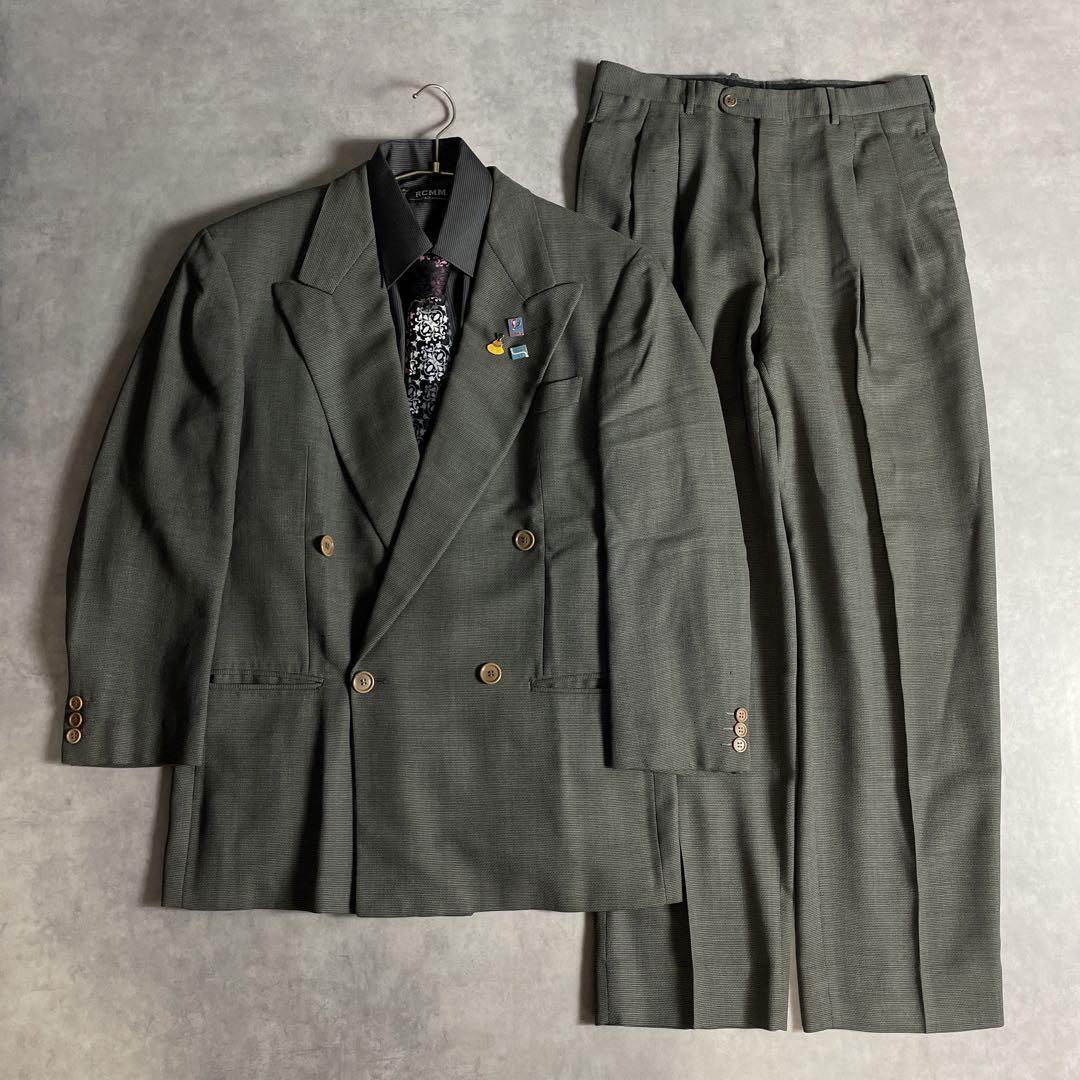 90s ヴィンテージ スーツ ダブル セットアップ 成人式vol.111黒グレー