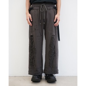 [D.HYGEN] (ディーハイゲン) ST107-1426A Untwisted Shotgun French Terry Wide Cropped Trousers (charcoal)