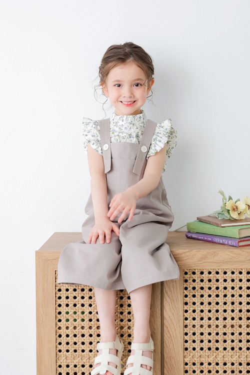 バックフリルサロペワイドパンツ〈Gray〉