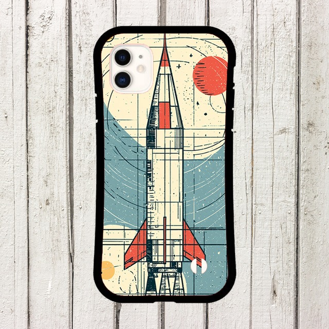 受注生産 iPhoneケース 宇宙船と月面基地のレトロ柄｜スペースエイジ RFSP072A