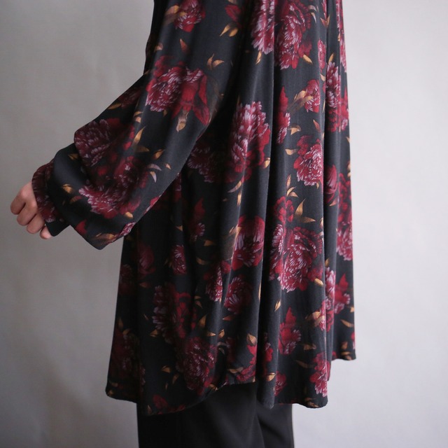 dark flower pattern over size rayon shirt