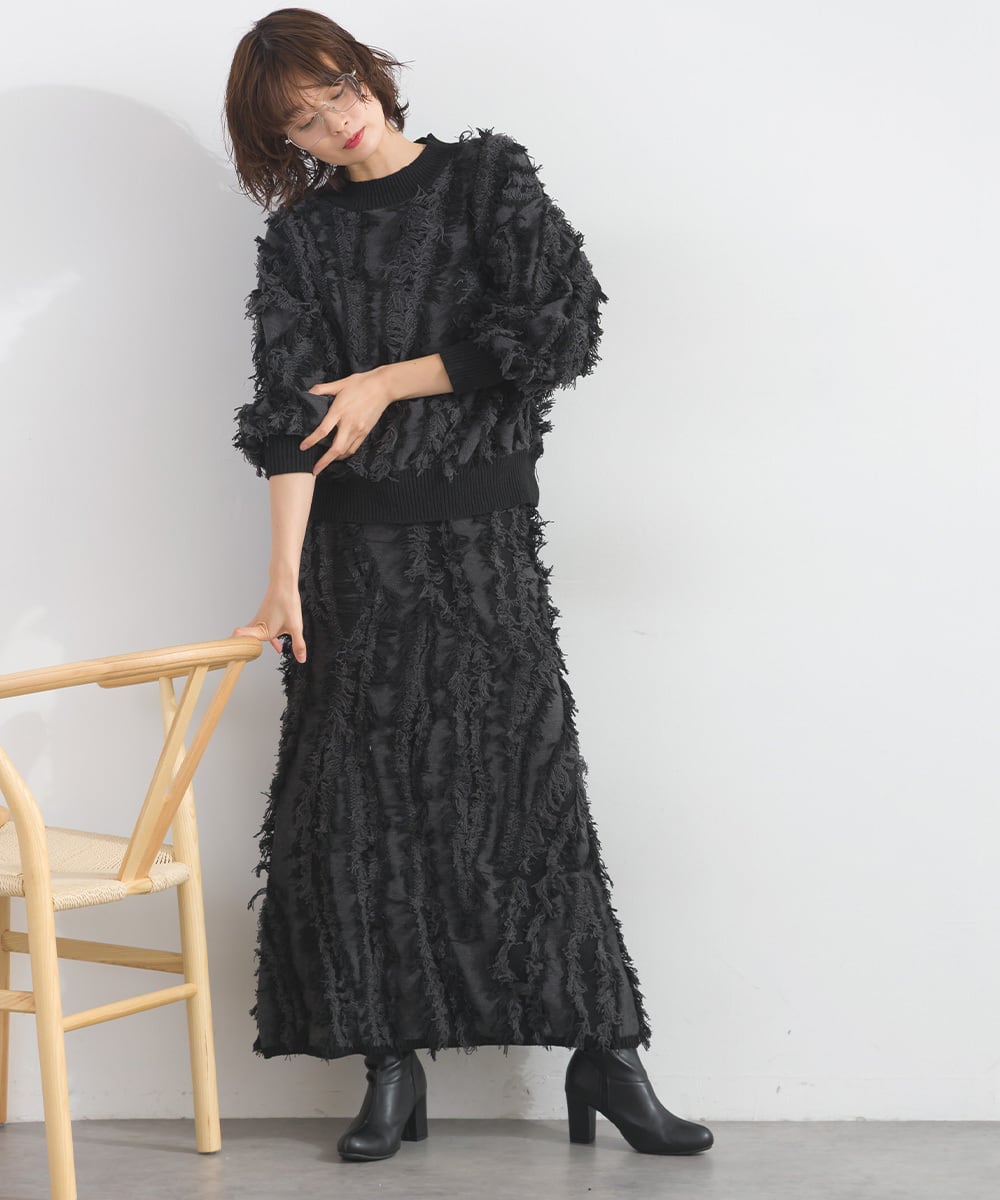 フリンジジャカードニットプルオーバー P44068 | meme / iriey