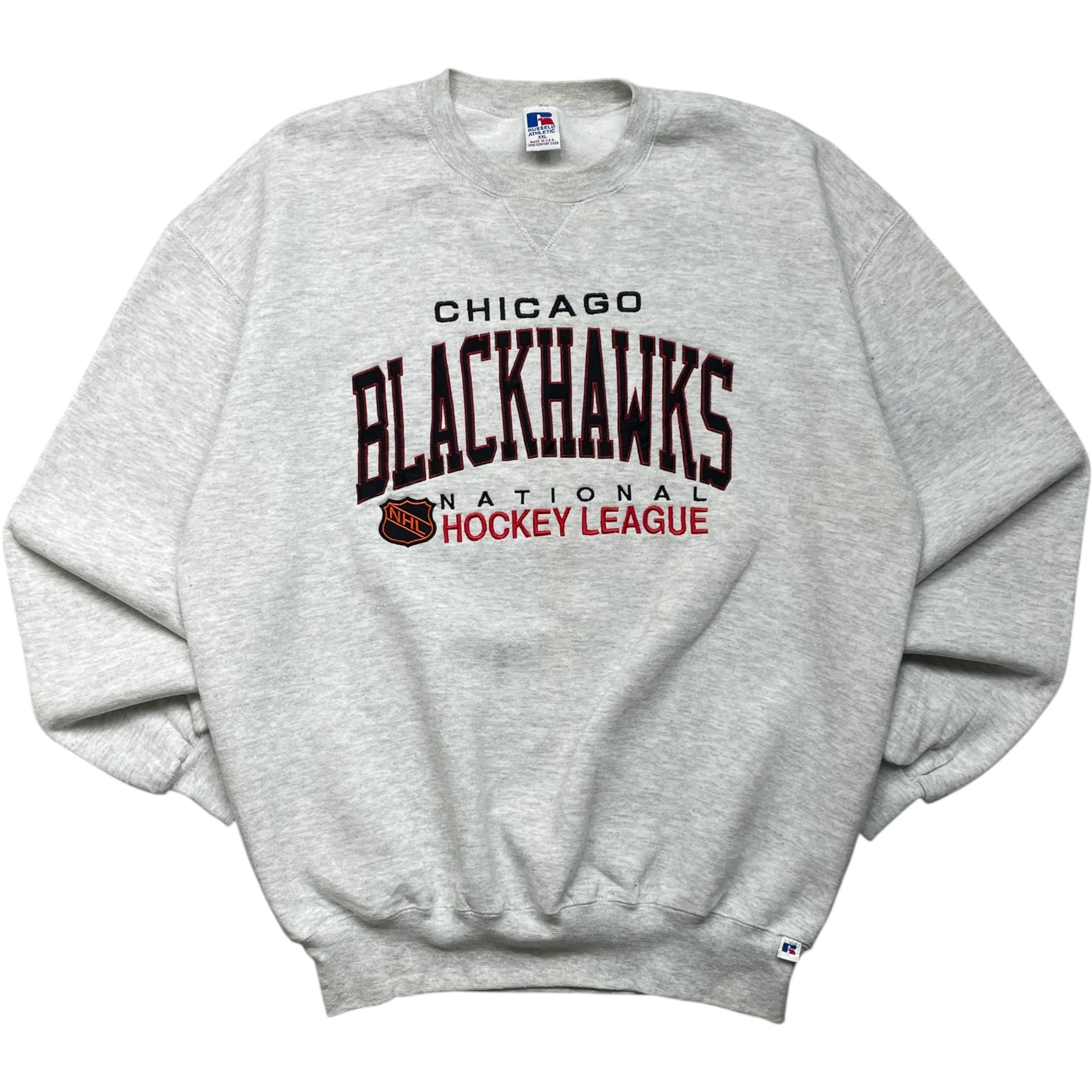 《XXL》russell athletic ラッセルアスレチック スウェット 前V シカゴ ブラックホークス グレー USA製 90年代 vintage no.7092