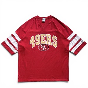 【USA製】90s LOGO7 ロゴセブン フットボールTシャツ NFL 49ERS アメフト 赤/RED スポーツ アメリカ製 ロゴ プリント VINTAGE 古着
