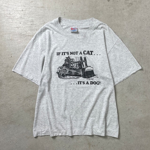 90年代 USA製 IF IT'S NOT A CAT IT'S A DOG アニマル プリントTシャツ メンズXL 古着 90s シングルステッチ ヴィンテージ VINTAGE 動物 灰色【Tシャツ】/グレー