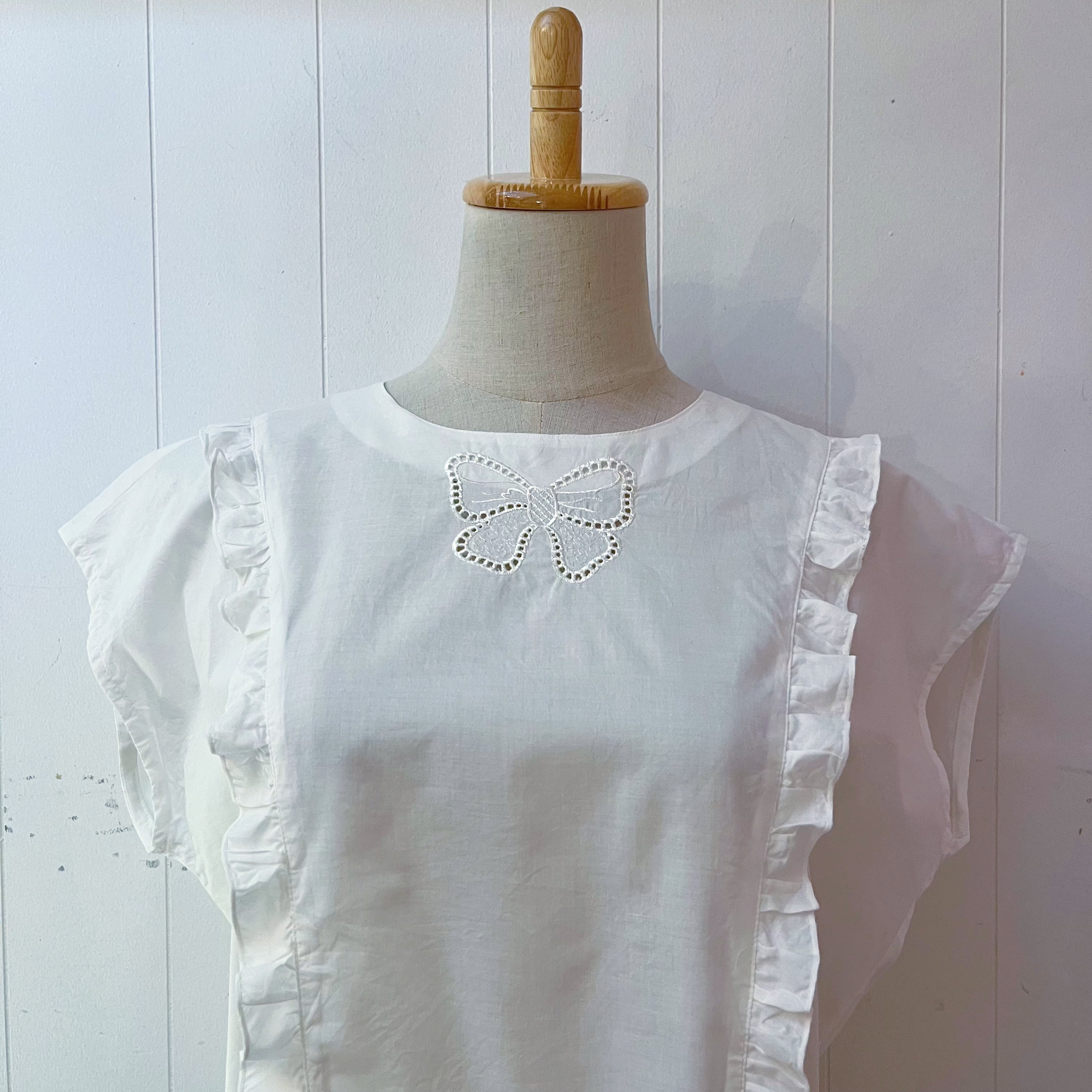 ribbon embroidery frill white blouse