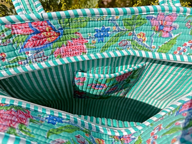 《Botanical Bags ⑨》Green × Blue × Pink Flower（ファスナータイプ）