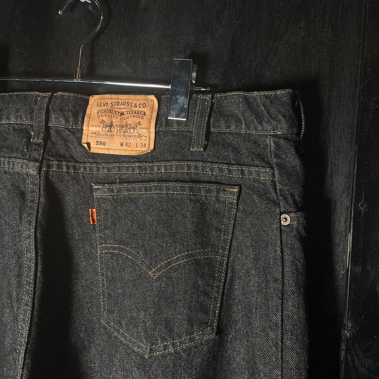 90s USA製　Levi’s 550先染めブラック　W42 極太　ワンウォッシュ　ミントコンディション