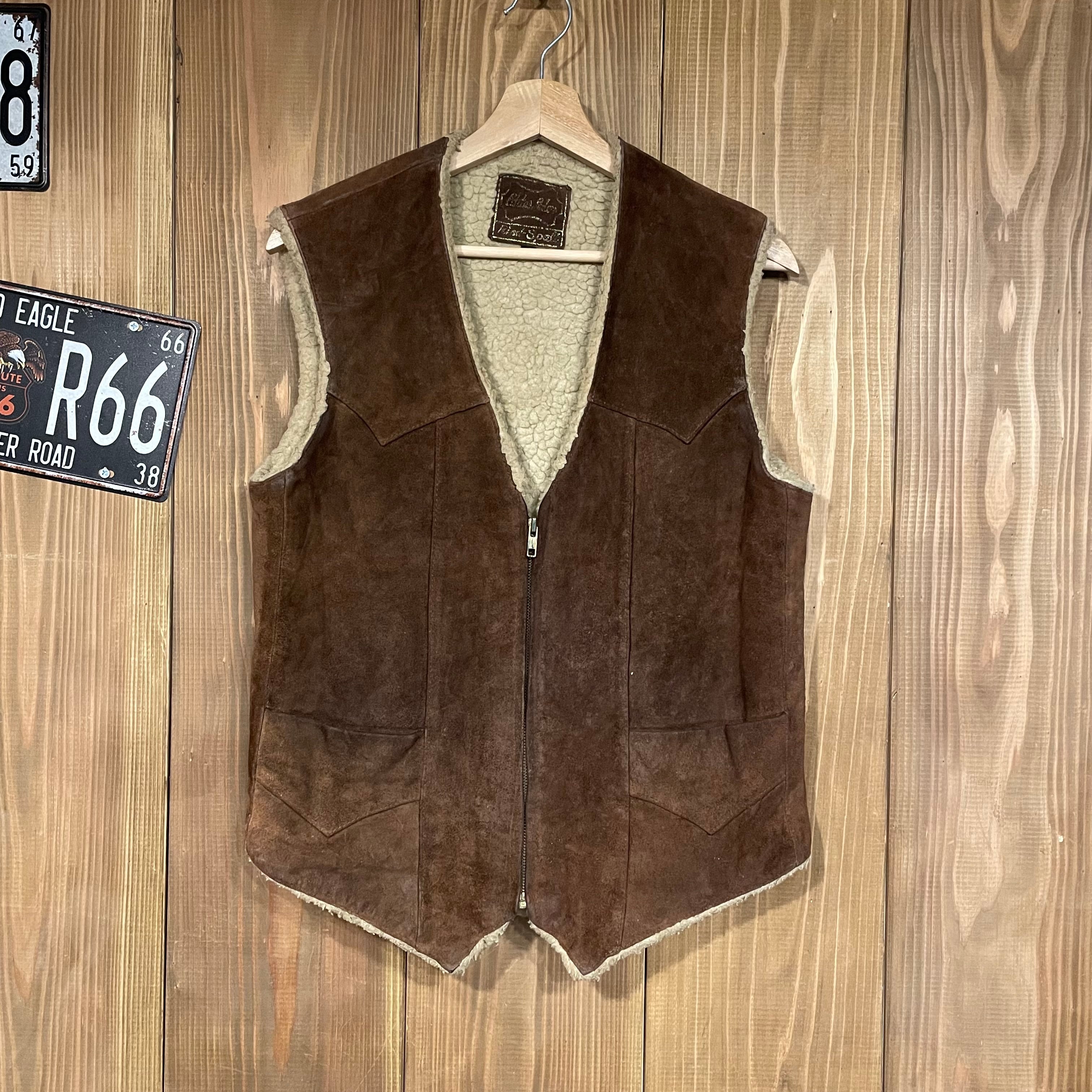 70s スエード レザーベスト ヴィンテージ 牛革 裏ボア カウレザー