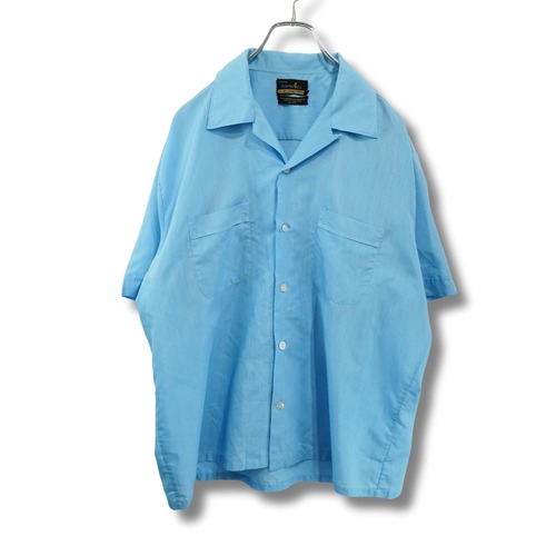 TOPS ALL ブルー オープンカラーシャツ（表記16-16½・実寸L相当）｜NA286