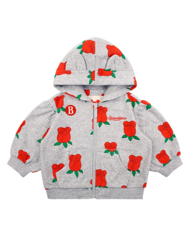 [BEBE DE PINO] All over rose baby puff sleeve hooded zip up jacket 正規品 韓国ブランド 韓国ファッション 韓国代行 韓国通販 ベベドピノ bebedepino 日本 店舗 韓国 子供服