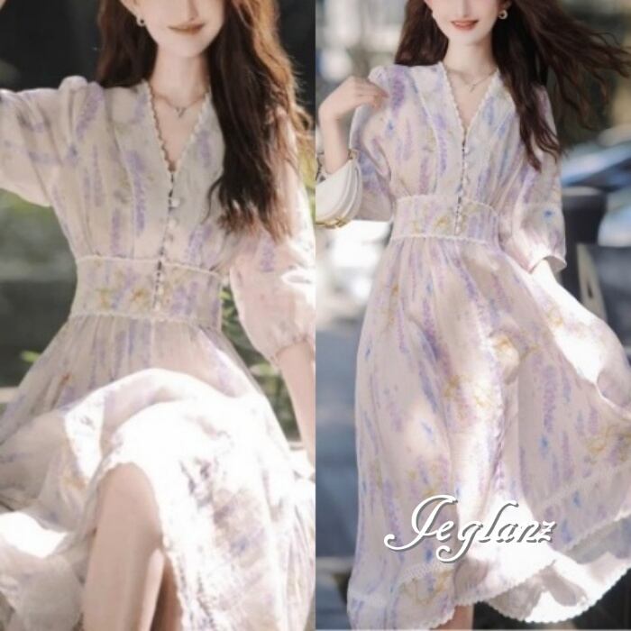 上品 ワンピース ドレス 切替 ポケット Vネック きれいめ 7分袖 ♪ (M3648)★ γα