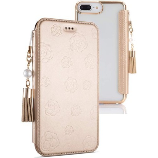 iPhone 8 手帳型ケース 可愛い おしゃれ 花柄 薄型 夏 iPhone 7 スマホケース カバー 綺麗 化粧鏡付き 人気 手帳型 アイフォン 8 ケース 透明バック PUレザー カッコいい ストラップ付 NicNik アイフォン 7 ケース カバー 手作り カードポケット付き ソフトケース 財布型 女性 柔らかい ゴールド 233