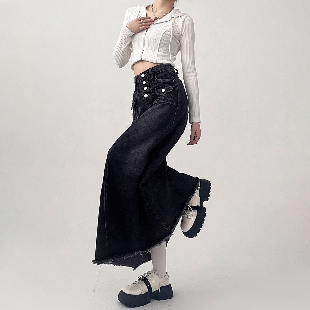 デニム ロングスカート レディース 韓国 ヴィンテージ 大人 カジュアル おしゃれ Aライン ゆったり 体型カバー フリンジ デニムスカート ハイウエスト 大人可愛い 大人女子
