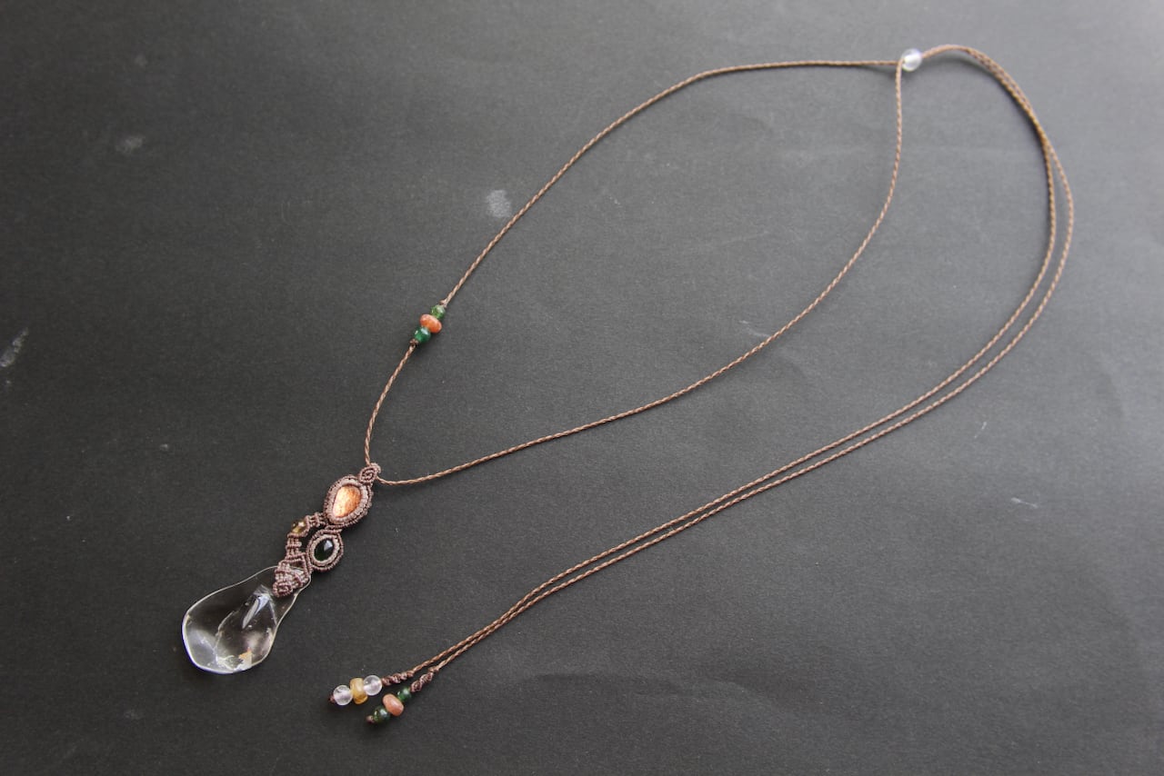 Healing crystal & Sunstone & Chrome Tourmaline micro macrame pendant