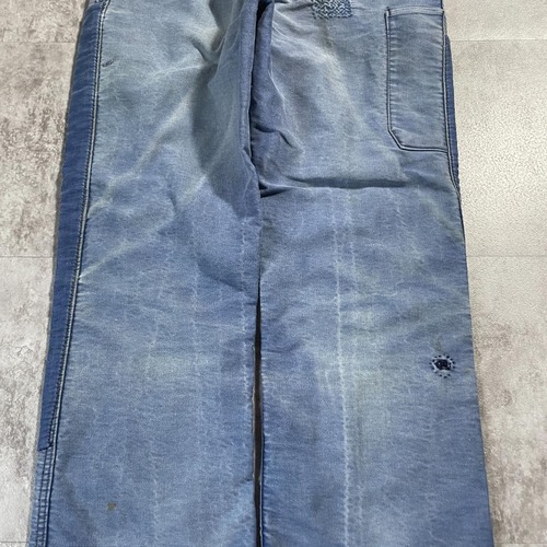 40-50s フレンチワーク パッチワーク モールスキン ブルー パンツ W34 詳細写真19