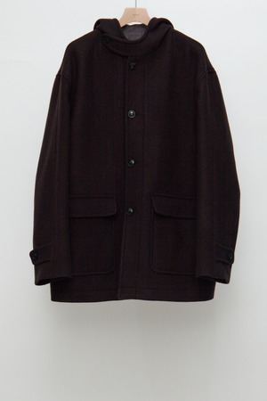 Hooded Melton Half Coat - Brown