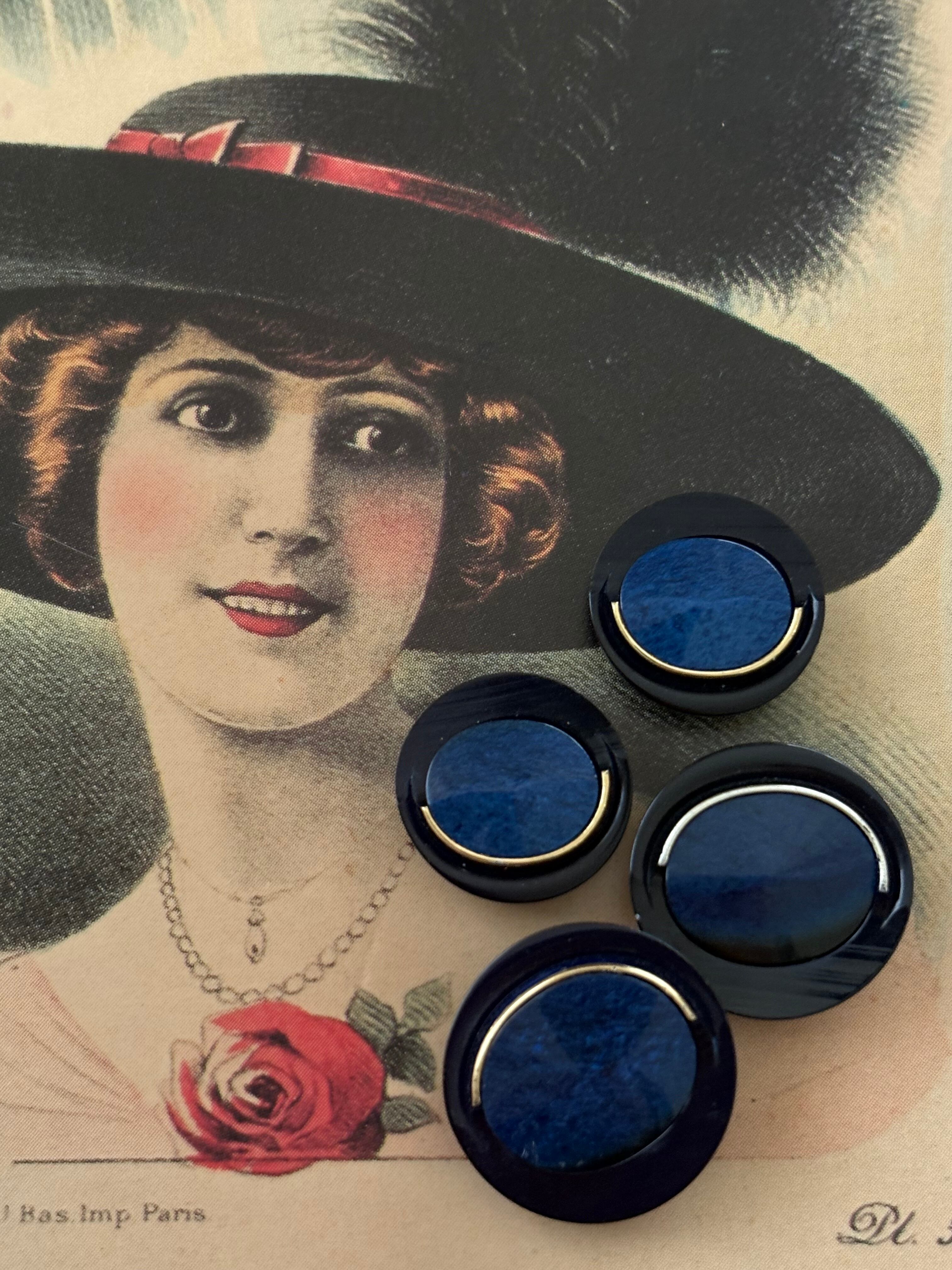 Japanese Vintage ボタン 15mm ネイビー カボション 昭和レトロ アクセサリーパーツ 装飾材 カルトナージュ