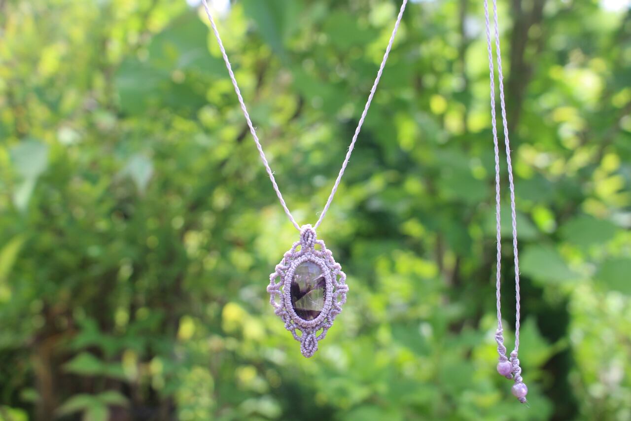 Trapiche amethyst micro macrame design pendant