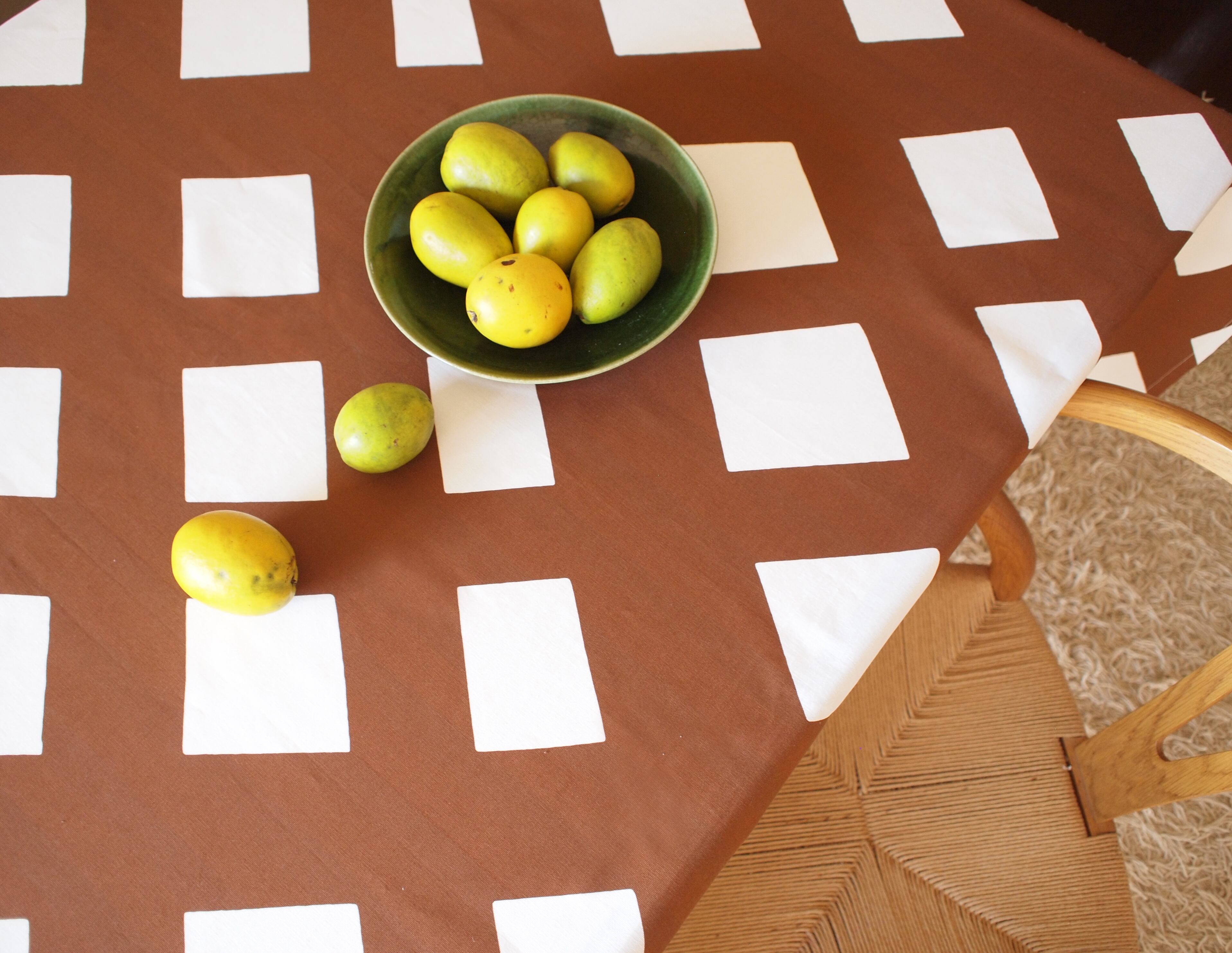 テーブルクロス ななめ格子/茶