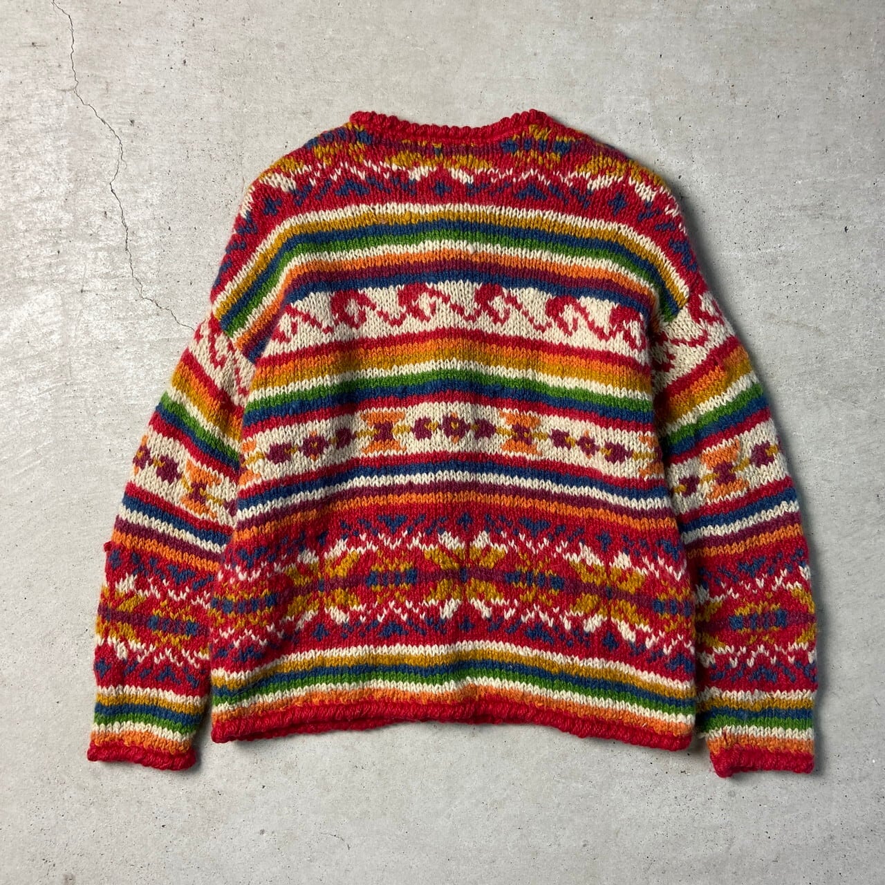 EXPRESS TRICOT ハンドニット 総柄 ウール カーディガン レディースS