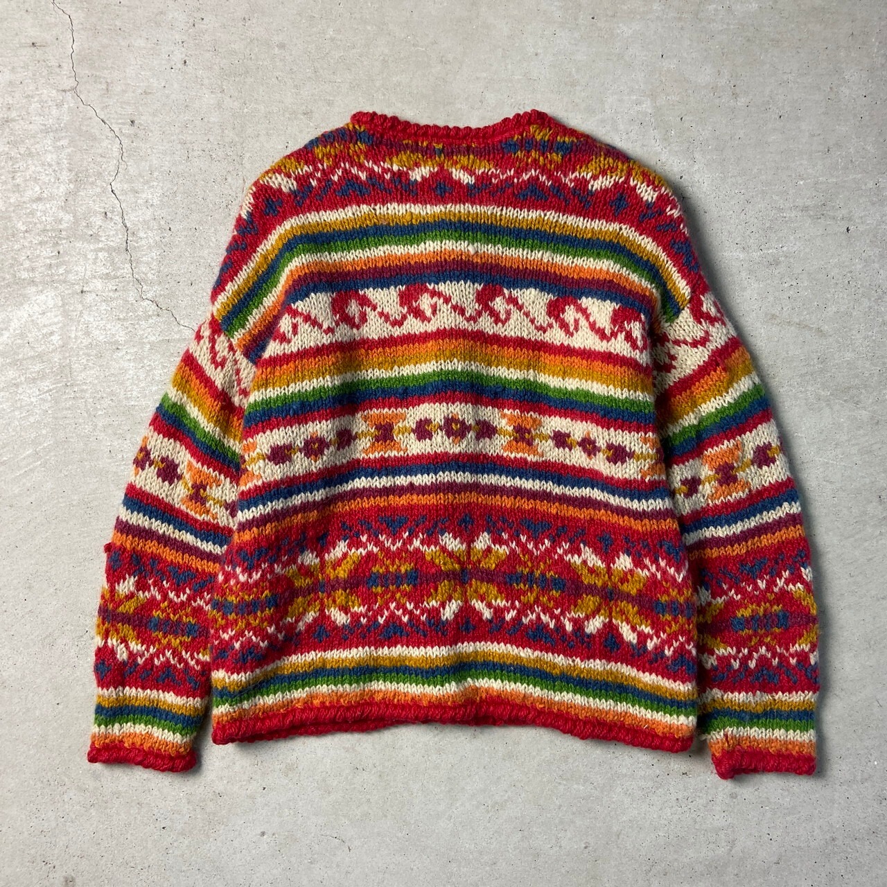 EXPRESS TRICOT ハンドニット 総柄 ウール カーディガン レディースS 