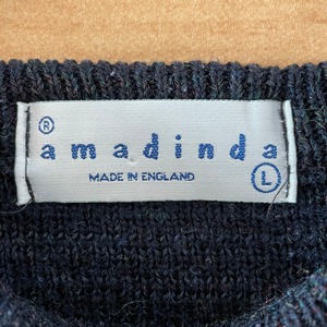 【amadinda】イギリス製 クルーネック 柄ニット セーター 個性的 EU古着